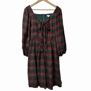 Ivy City Co Womens Margo Plaid Smocked Knee Length Dress Size‎ L Green Holiday